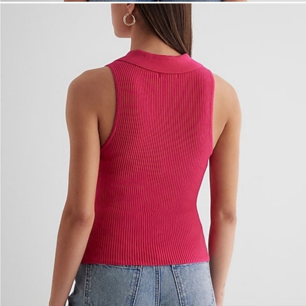 Express Ribbed V-Neck Polo Sweater Tank - Picture 2 of 5